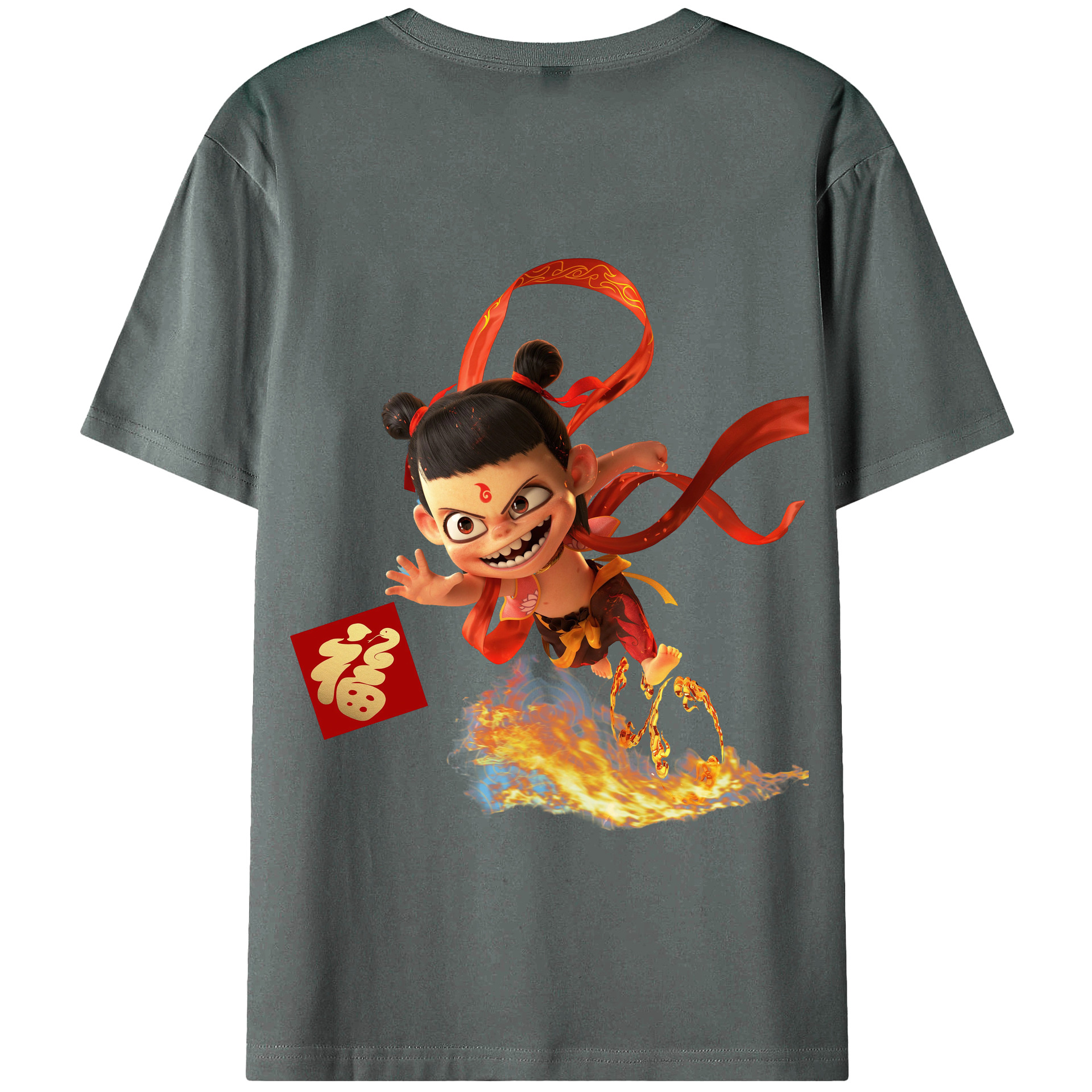 （画像用） Ne Zha 2 ナタ 魔童の大暴れ 綿100％半袖Tシャツ（背面プリント）